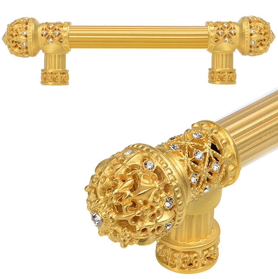 Carpe Diem Hardware - Carpe Diem Hardware 7653R-8C Versailles Gilded Mercury Fleur De Lys 6'' O.C. Approx Long Pull Small Finial W/ Swarovski Crystals W/ 5/8'' Reeded Center - Gilded Mercury