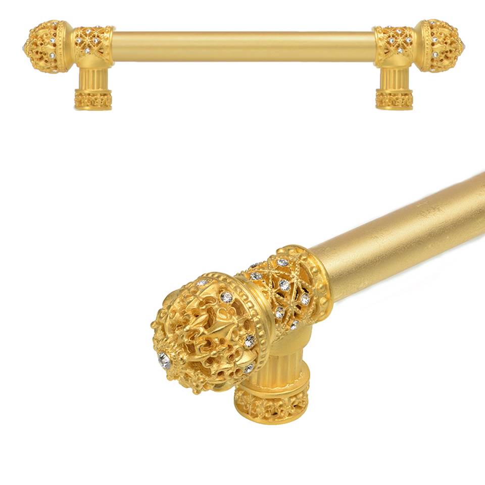 Carpe Diem Hardware - Carpe Diem Hardware 7654-8C Versailles Gilded Mercury Fleur De Lys 9'' O.C. Approx Long Pull Small Finial W/ Swarovski Crystals W/ 5/8'' Smooth Center - Gilded Mercury