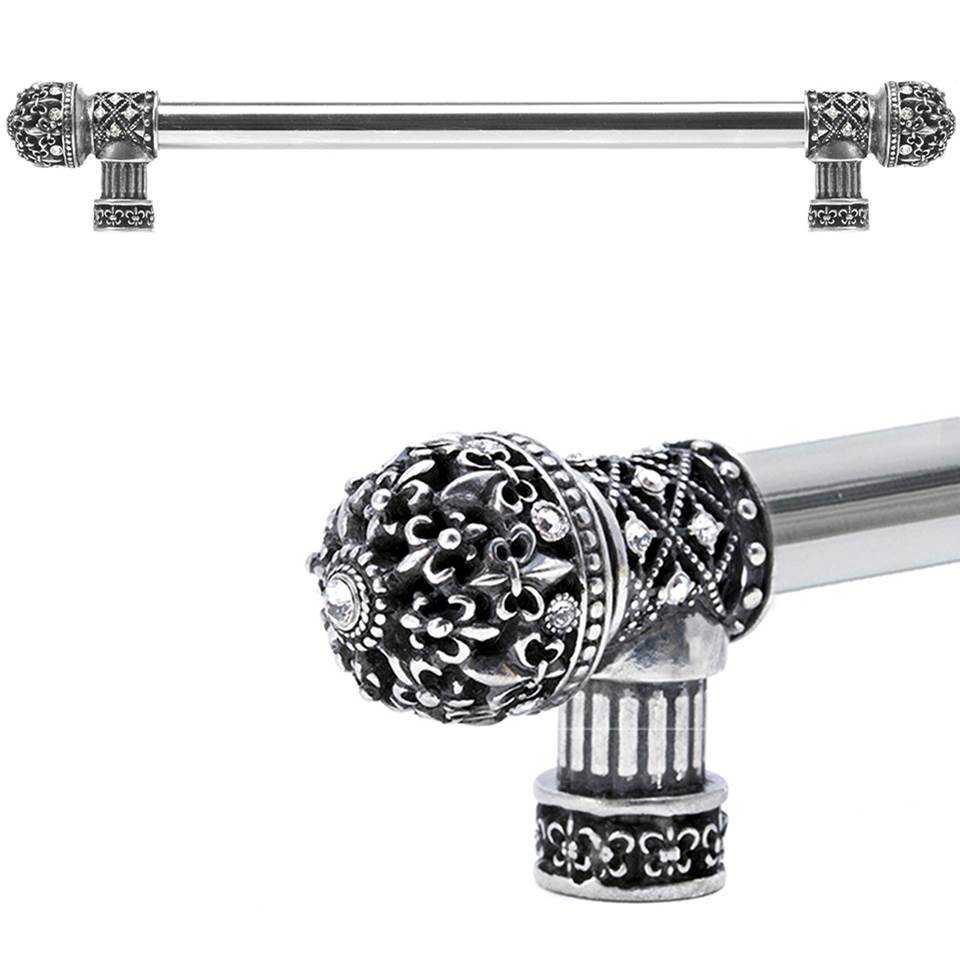 Carpe Diem Hardware - Carpe Diem Hardware 7655-9C Versailles Chalice Fleur De Lys 12'' O.C. Approx Long Pull Small Finial W/ Swarovski Crystals W/ 5/8'' Smooth Center - Chalice