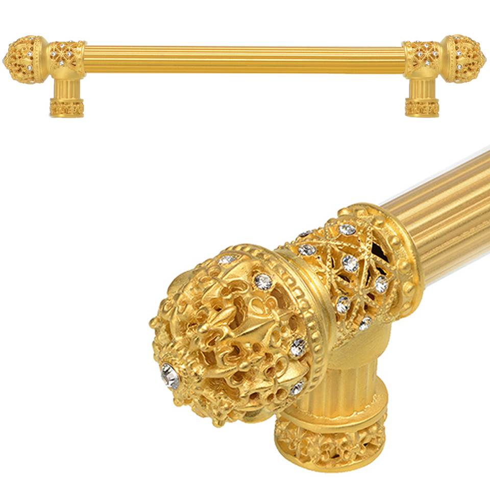 Carpe Diem Hardware - Carpe Diem Hardware 7655R-8C Versailles Gilded Mercury Fleur De Lys 12'' O.C. Approx Long Pull Small Finial W/ Swarovski Crystals W/ 5/8'' Reeded Center - Gilded Mercury