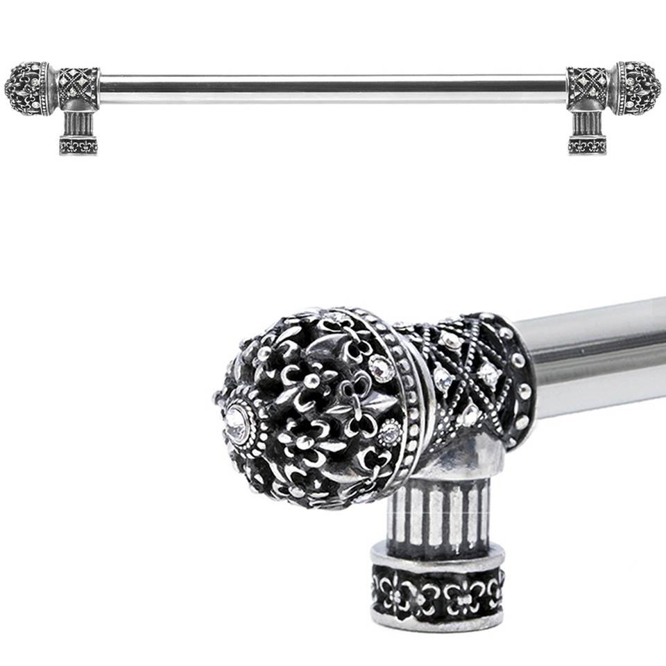 Carpe Diem Hardware - Carpe Diem Hardware 7656-9C Versailles Chalice Fleur De Lys 18'' O.C. Approx Long Pull Small Finial W/ Swarovski Crystals W/ 5/8'' Smooth Center - Chalice