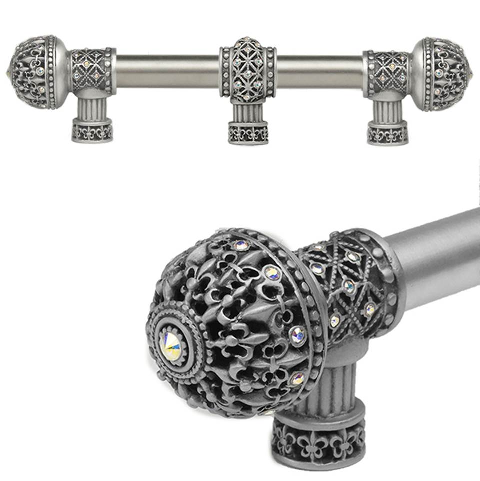 Carpe Diem Hardware - Carpe Diem Hardware 7660-11Ab Versailles Satin Fleur De Lys 6'' O.C. Approx Long Pull Large Finial W/ Swarovski Crystals W/ 5/8'' Smooth Center W/ Center Brace - Satin