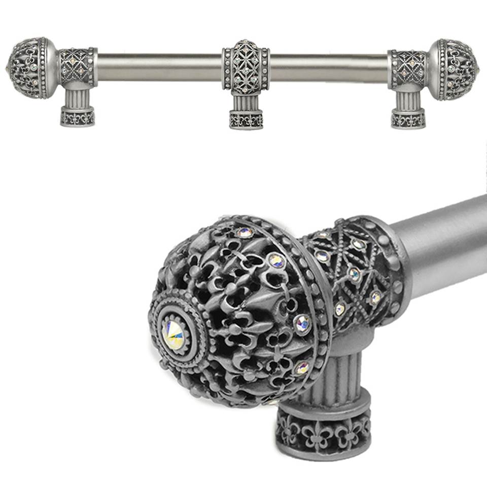 Carpe Diem Hardware - Carpe Diem Hardware 7661-11Ab Versailles Satin Fleur De Lys 9'' O.C. Approx Long Pull Large Finial W/ Swarovski Crystals W/ 5/8'' Smooth Center W/ Center Brace - Satin