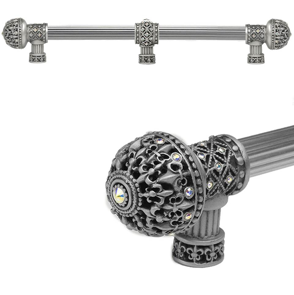 Carpe Diem Hardware - Carpe Diem Hardware 7663R-11Ab Versailles Satin Fleur De Lys 18'' O.C. Approx Long Pull Large Finial W/ Swarovski Crystals W/ 5/8'' Reeded Center W/ Center Brace - Satin