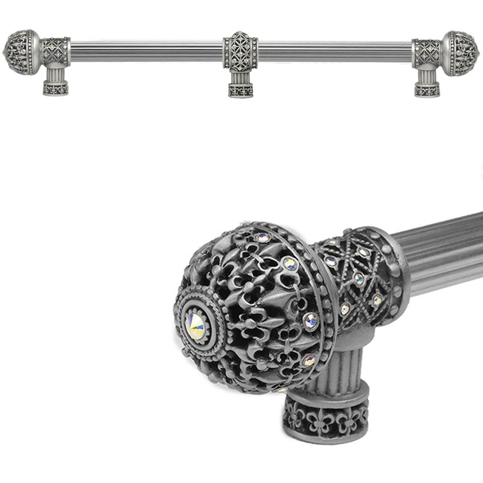 Carpe Diem Hardware - Carpe Diem Hardware 7664R-11Ab Versailles Satin Fleur De Lys 22'' O.C. Approx Long Pull Large Finial W/ Swarovski Crystals W/ 5/8'' Reeded Center W/ Center Brace - Satin