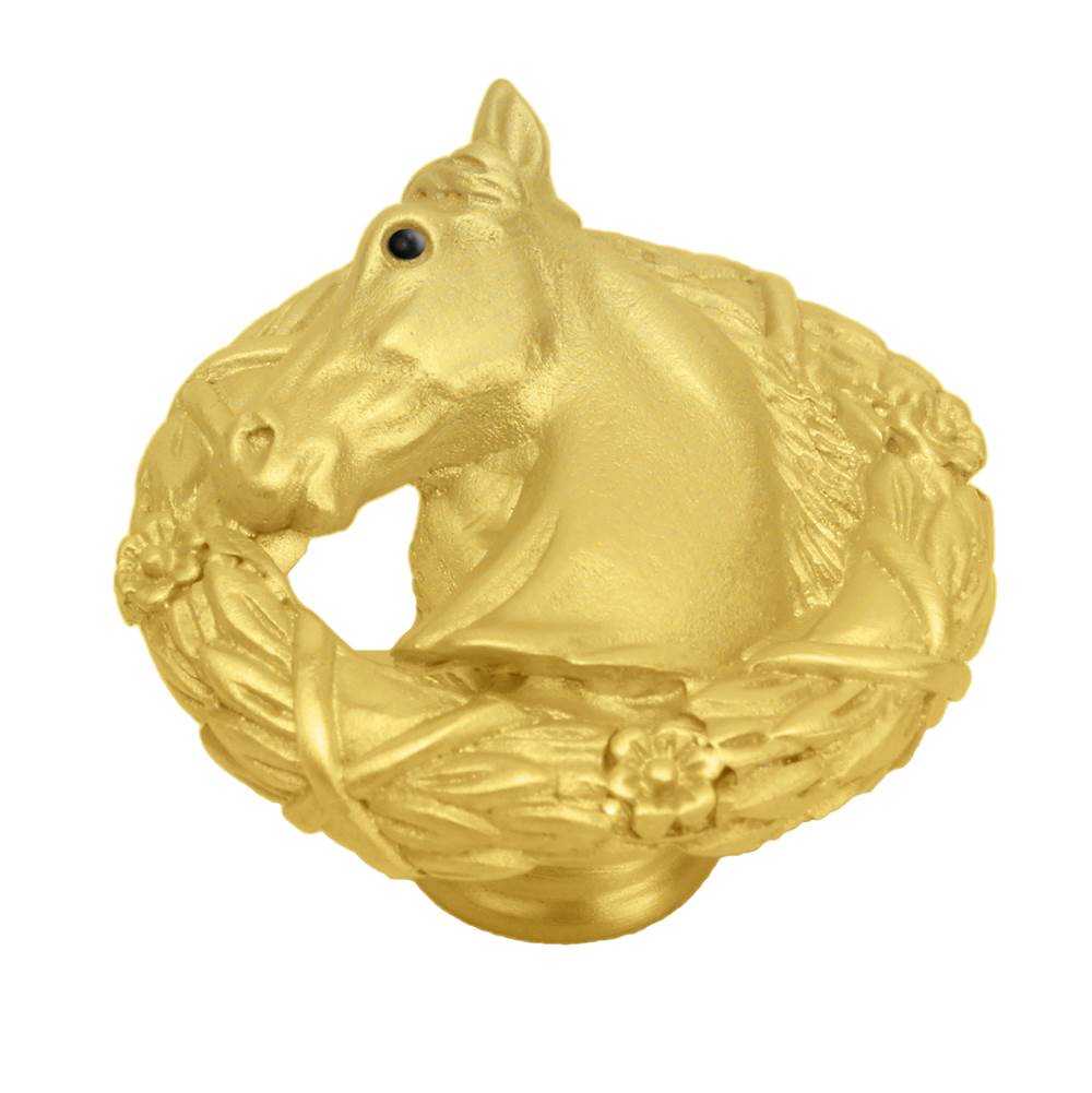 Carpe Diem Hardware - Horse In Classic Laurel Leaf Wreath Knob Left - Gilded Mercury