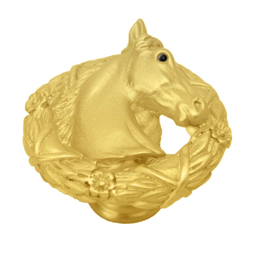 Carpe Diem Hardware - Horse In Classic Laurel Leaf Wreath Knob Right - Gilded Mercury