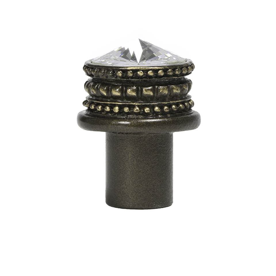 Carpe Diem Hardware - Cache Medium Round Knob With An 18Mm Swarovski Clear Crystals - Antique Brass