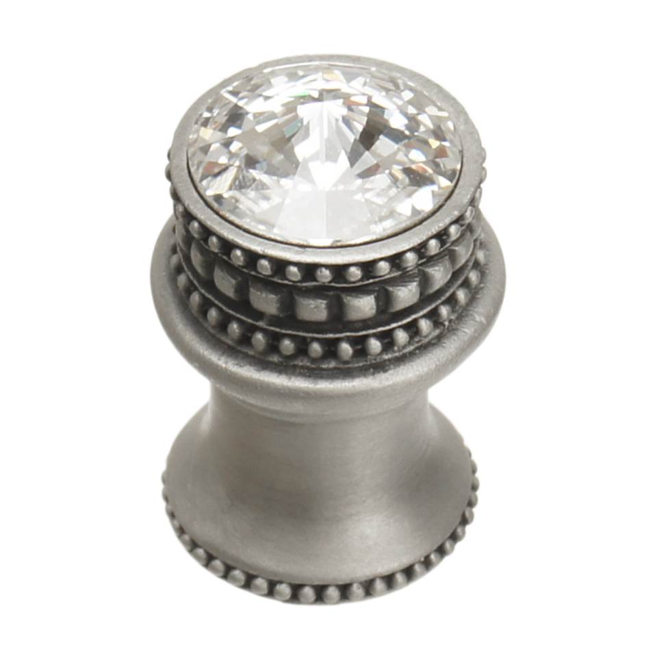 Carpe Diem Hardware - Cache Medium Round Knob With Flared Foot With An 18Mm Swarovski Clear Crystal In Satin. - Satin
