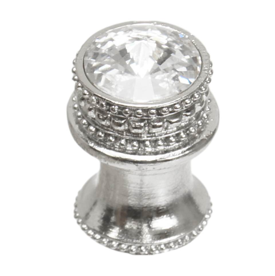 Carpe Diem Hardware - Cache Medium Round Knob With Flared Foot With An 18Mm Swarovski Clear Crystal In Platinum. - Platinum