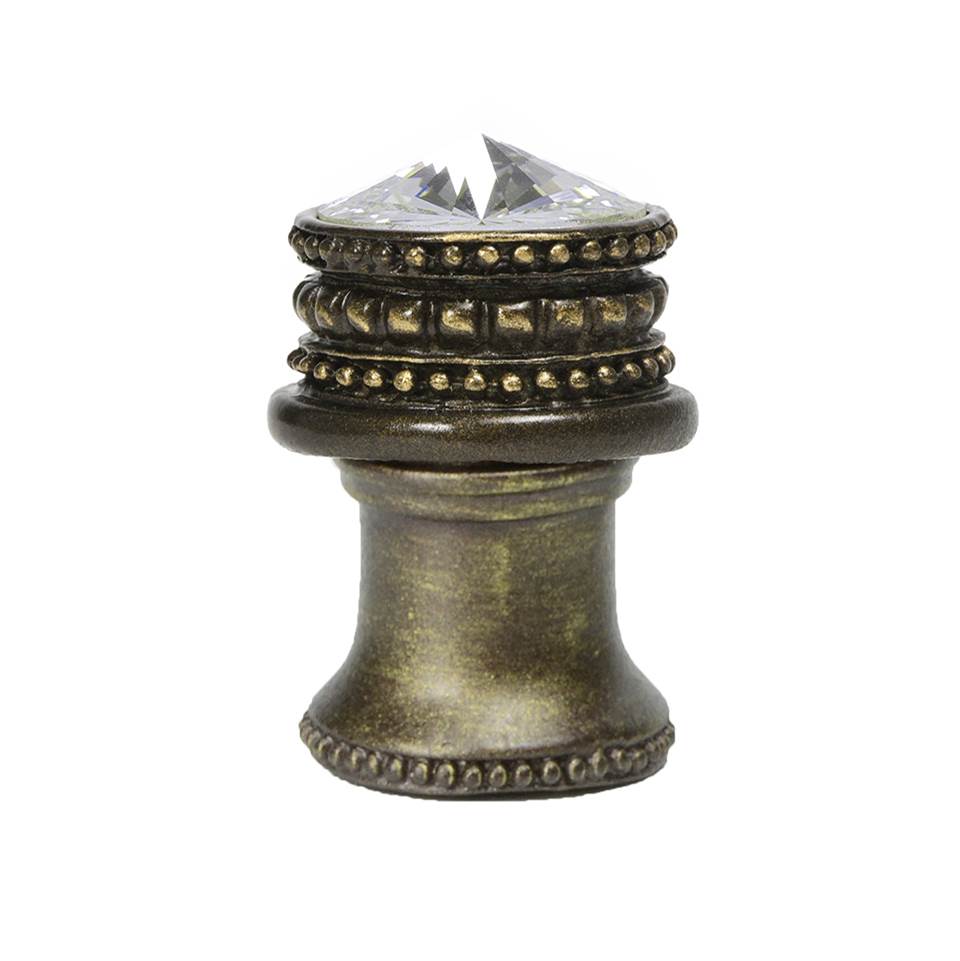 Carpe Diem Hardware - Cache Medium Round Knob w/ Flared Foot w/ An 18Mm Swarovski Crystal - Antique Brass