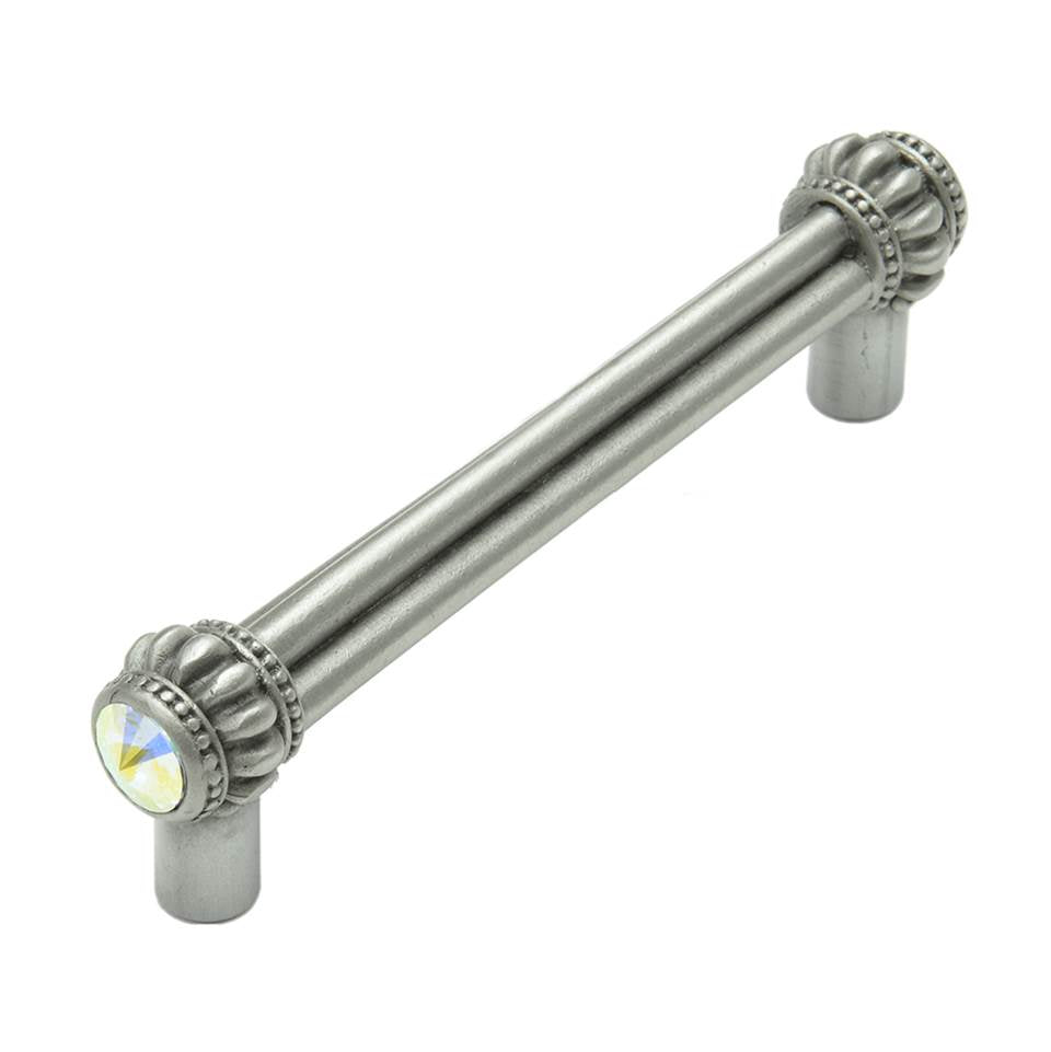 Carpe Diem Hardware - Cache Double 3'' O.C. Pull With 2 Rivoli Swarovski Aurore Boreale Crystals - Satin