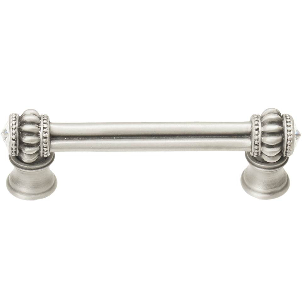 Carpe Diem Hardware - Cache Double 3'' O.C. Pull With Flared Foot With 2 Rivoli Swarovski Clear Crystals In Satin. - Satin