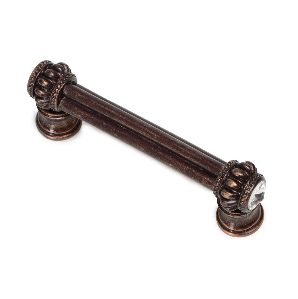 Carpe Diem Hardware - Cache Double 3'' O.C. Pull w/ Flared Foot w/ 2 Rivoli Swarovski Crystals - Soft Gold