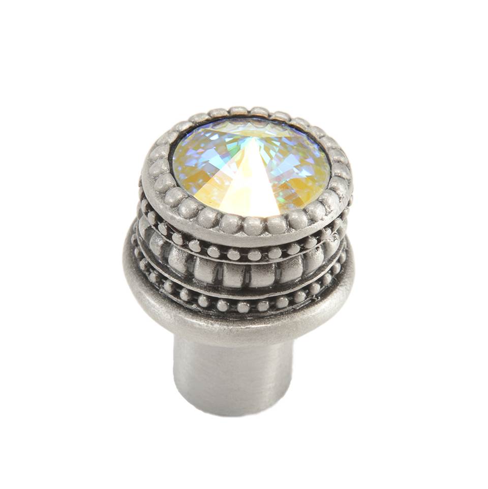 Carpe Diem Hardware - Cache Medium Round Knob With An 16Mm Rivoli Swarovski Aurore Boreale Crystal - Satin