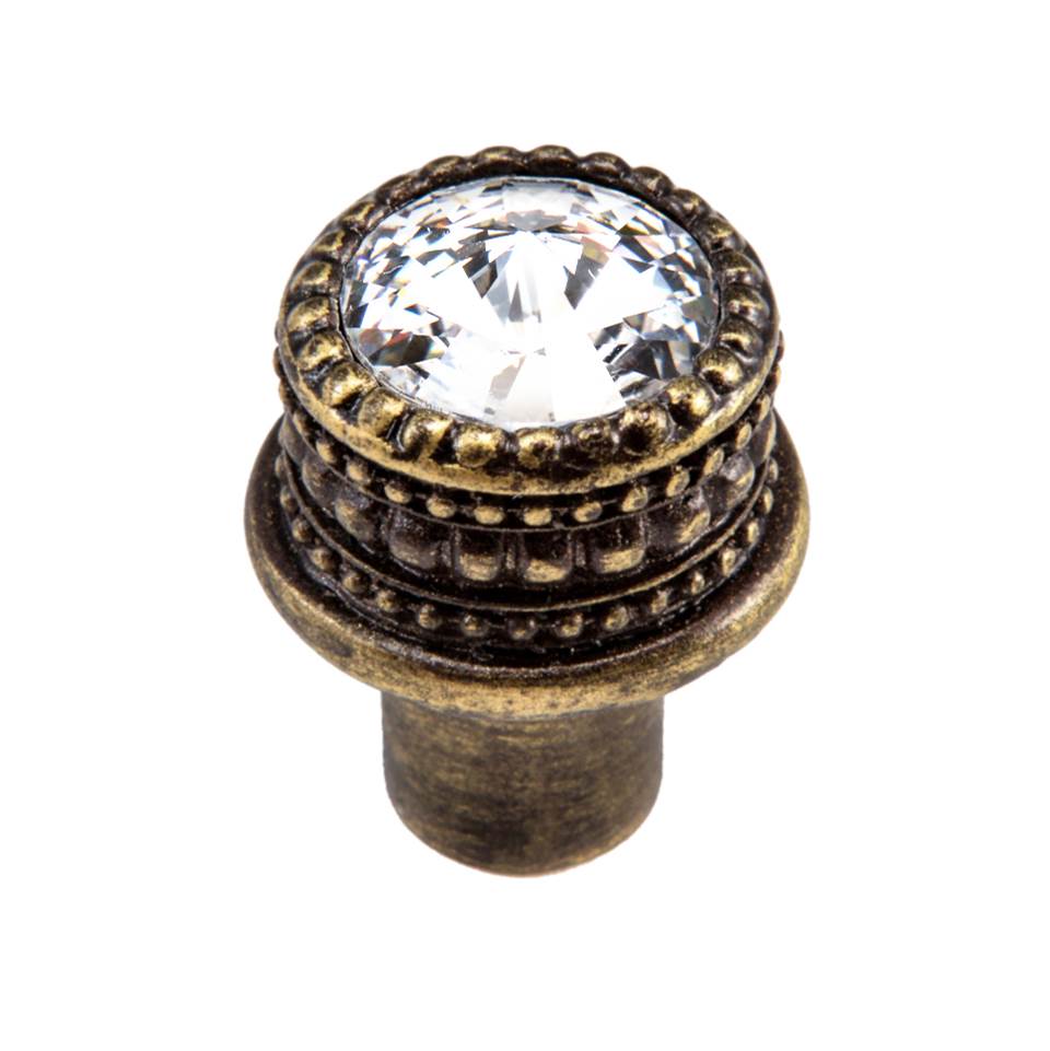 Carpe Diem Hardware - Cache Medium Round Knob w/ An 16Mm Rivoli Swarovski Crystal - Antique Brass