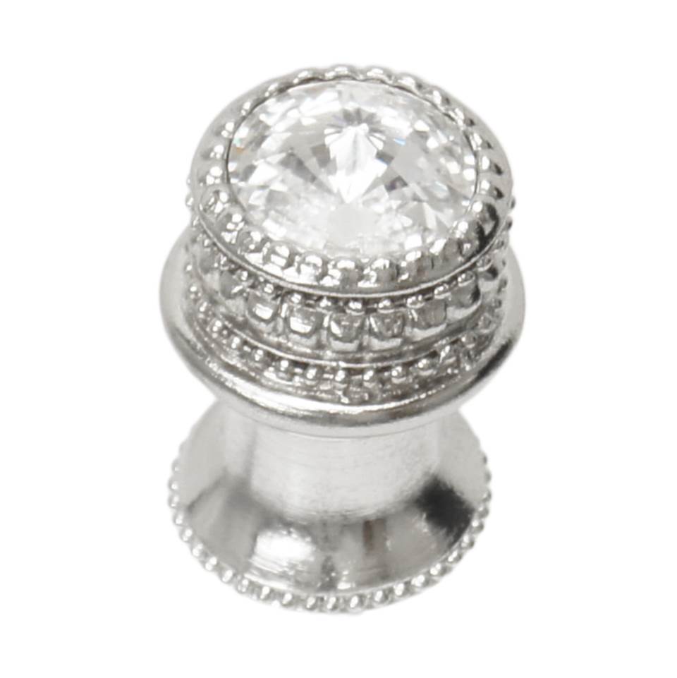 Carpe Diem Hardware - Cache Medium Round Knob With Flared Foot With An 16Mm Swarovski Clear Crystal In Platinum. - Platinum