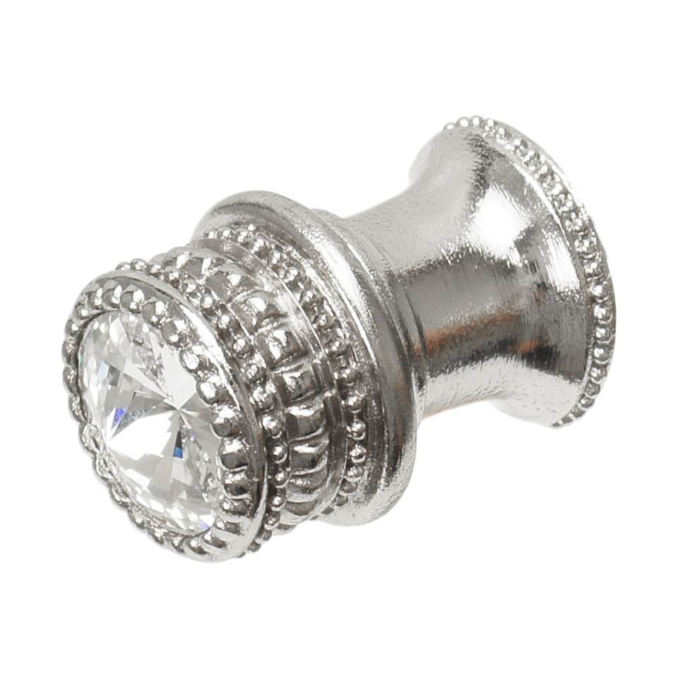 Cache Medium Round Knob With Flared Foot With An 16Mm Swarovski Clear Crystal In Satin.