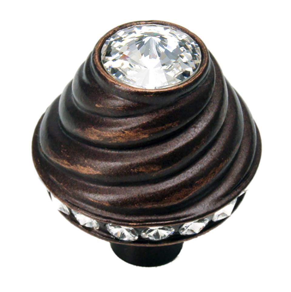 Carpe Diem Hardware - Cache Large Round Knob With 19 Rivoli Swarovski Clear Crystals - Oil Rubbed Bronze