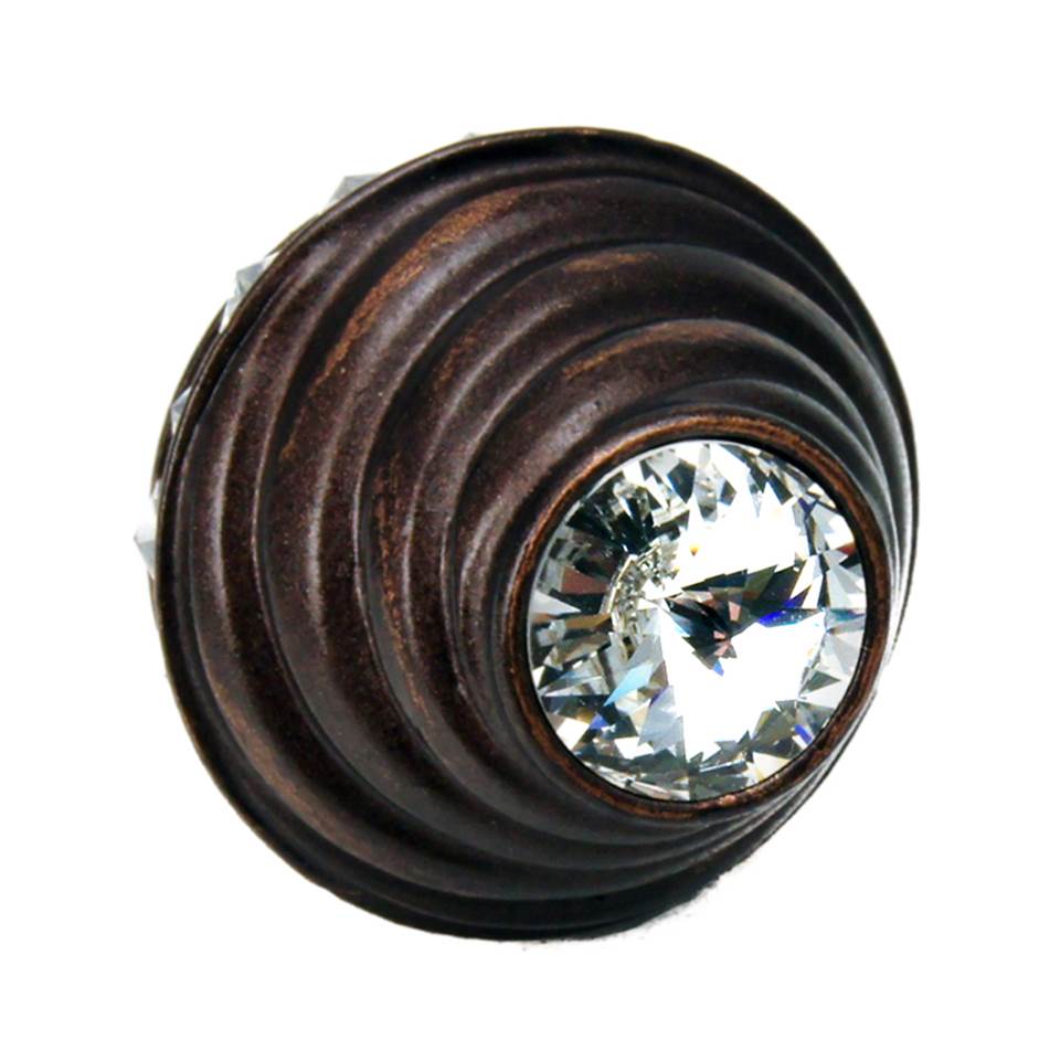 Cache Large Round Knob With 19 Rivoli Swarovski Clear Crystals