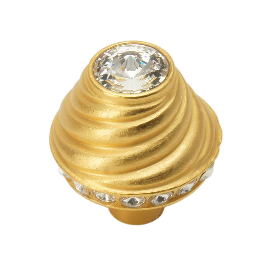Carpe Diem Hardware - Cache Large Round Knob With 19 Rivoli Swarovski Clear Crystals - Gilded Mercury