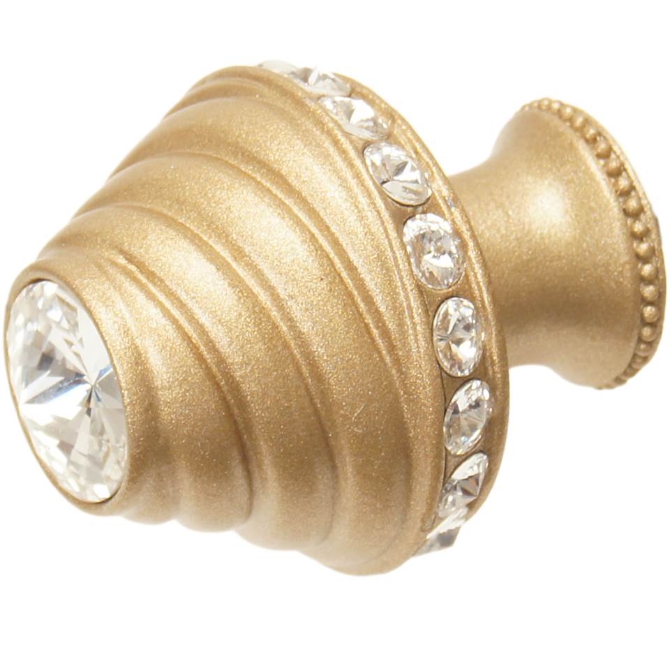 Cache Medium Round Knob With Flared Foot With 19 Rivoli Swarovski Clear Crystals In Satin.