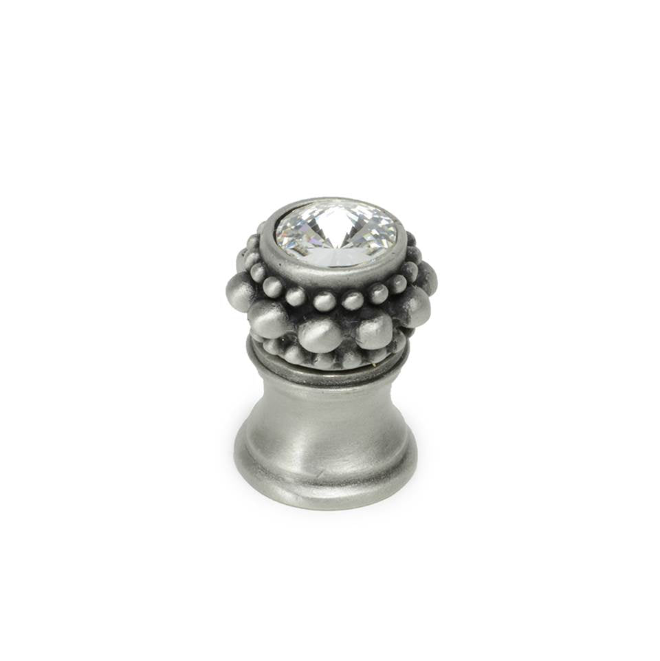 Cache Small Round Knob With Flared Foot With A Rivoli Swarovski Clear Crystal In Satin.
