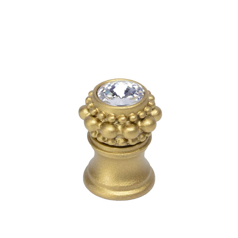 Carpe Diem Hardware - Cache Small Round Knob With Flared Foot With A Rivoli Swarovski Clear Crystal In Soft Gold. - Soft Gold