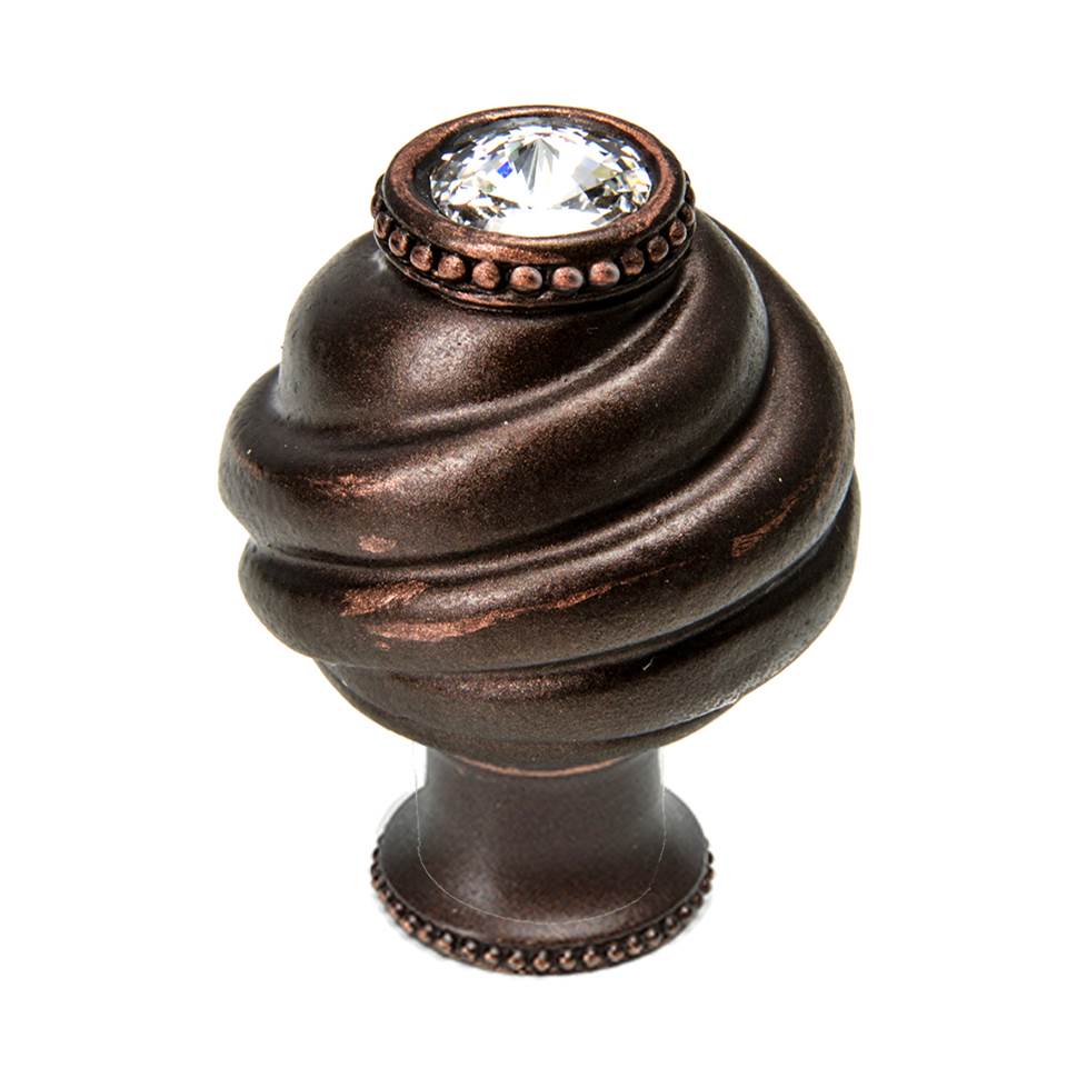 Carpe Diem Hardware - Cache Knob With Flared Foot With Swarovski Clear Crystals - Oil Rubbed Bronze