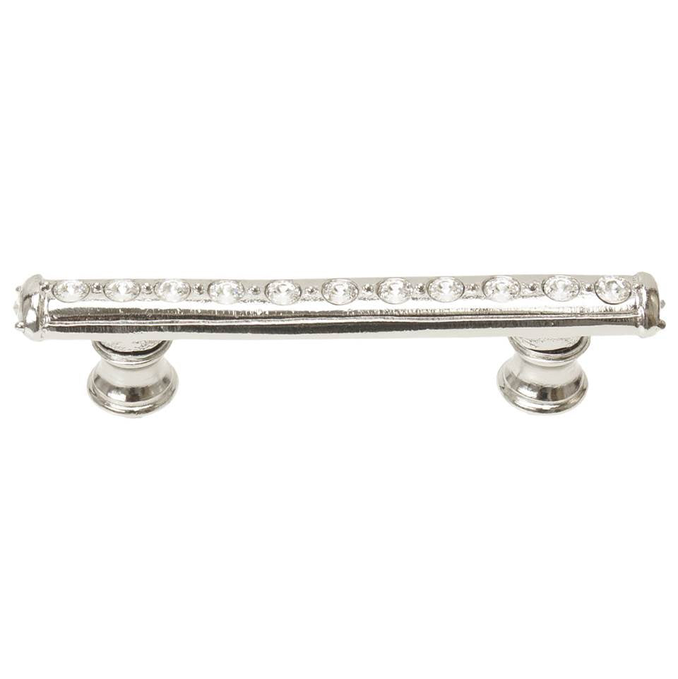 Carpe Diem Hardware - Cache 3'' O.C. Pull With Flared Feet With Center Of Swarovski Clear Crystals In Platinum. - Platinum