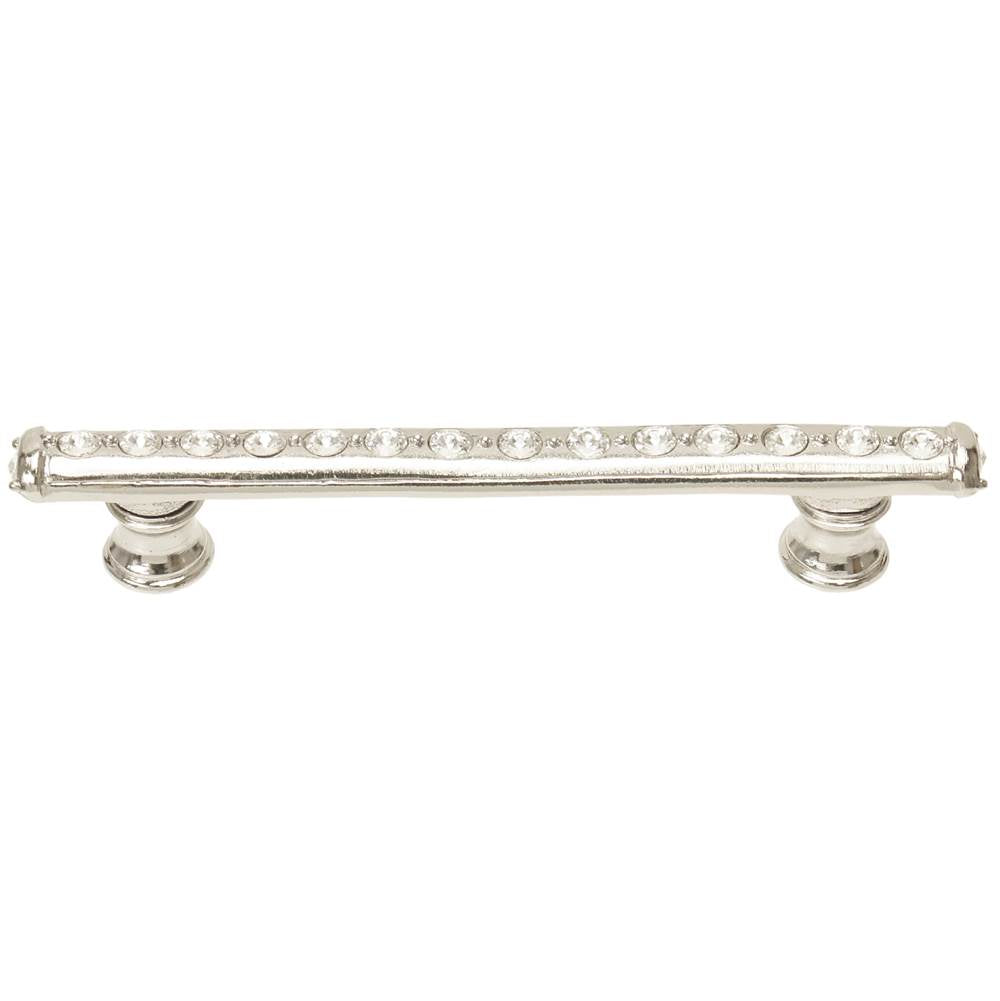 Carpe Diem Hardware - Cache 4'' O.C. Pull With Flared Feet With Center Of Swarovski Clear Crystals In Platinum. - Platinum