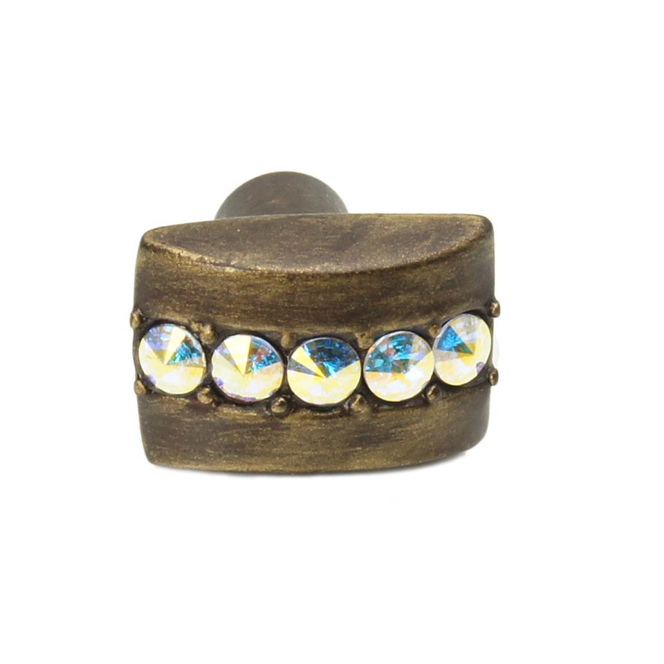 Cache Rectangle Knob With Center Of 5 Rivoli Swarovski Aurore Boreale Crystals