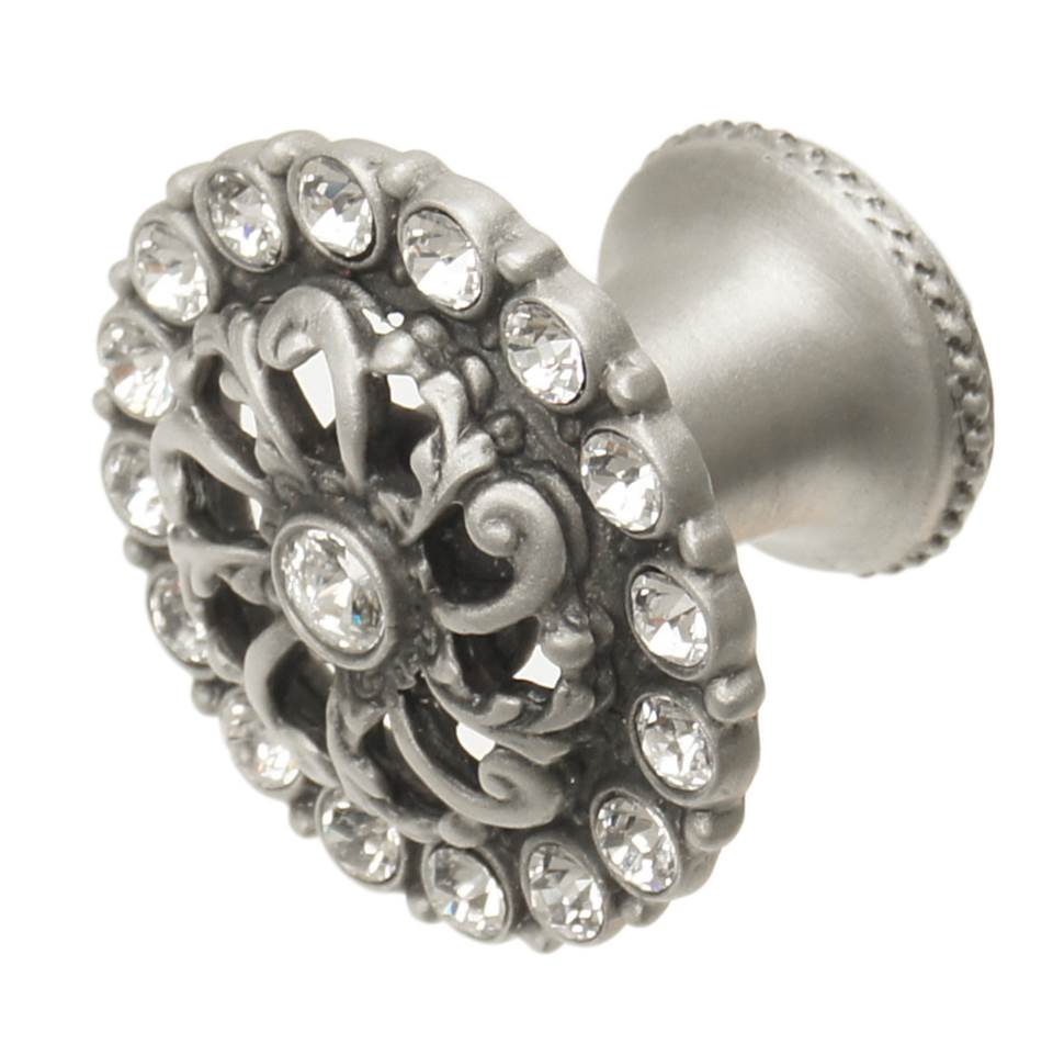 Cache Medium Round Knob With Flared Foot With Swarovski Clear Crystals In Satin.