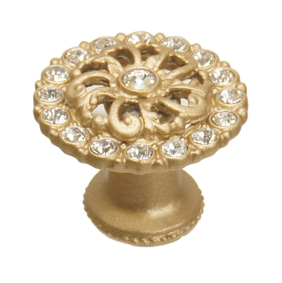 Carpe Diem Hardware - Cache Medium Round Knob With Flared Foot With Swarovski Clear Crystals In Soft Gold. - Soft Gold