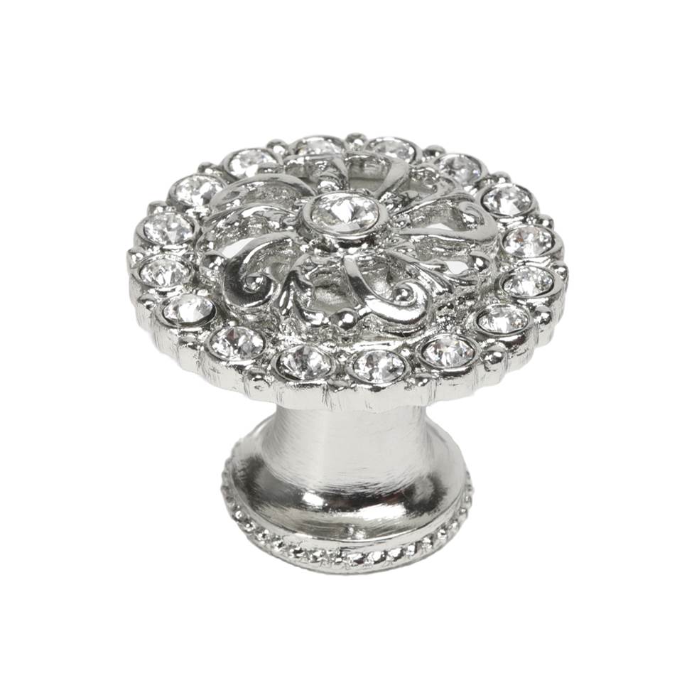 Cache Medium Round Knob With Flared Foot With Swarovski Clear Crystals