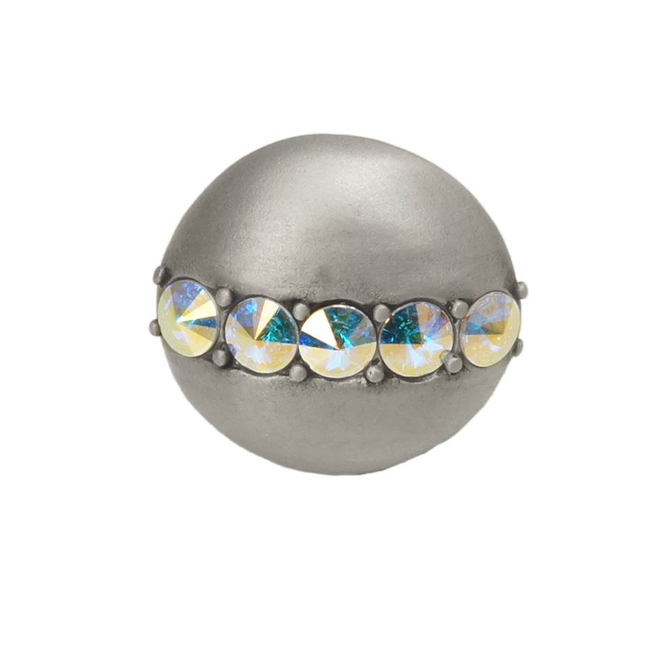 Cache Round Knob With Center Of 5 Rivoli Swarovski Aurore Boreale Crystals