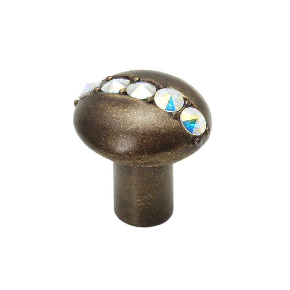 Carpe Diem Hardware - Cache Round Knob w/ Center Of 5 Rivoli Swarovski Crystals - Antique Brass