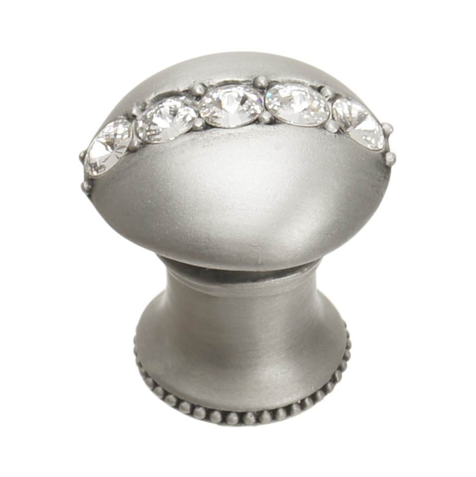 Carpe Diem Hardware - Cache Round Knob With Flared Foot With Center Of 5 Rivoli Swarovski Clear Crystals In Satin. - Satin