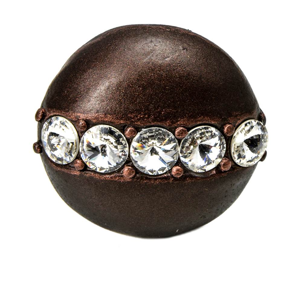 Cache Round Knob With Flared Foot With Center Of 5 Rivoli Swarovski Clear Crystals In Satin.