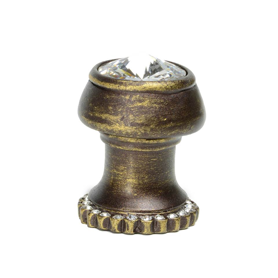 Carpe Diem Hardware - Cache Round Knob With Halo Platform With 24 Swarovski Clear Crystals - Antique Brass