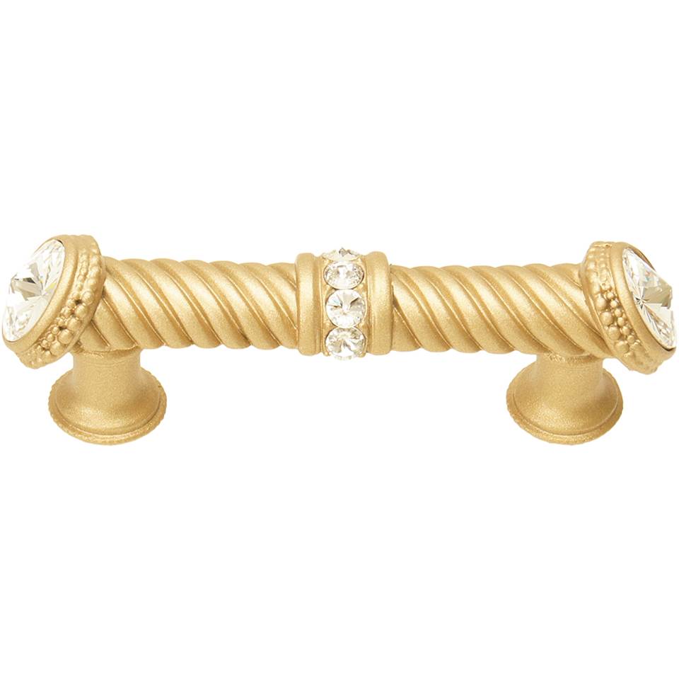 Carpe Diem Hardware - Cache 3'' O.C. Large Pull With End and Center 7 Rivoli Swarovski Clear Crystals In Soft Gold. - Soft Gold