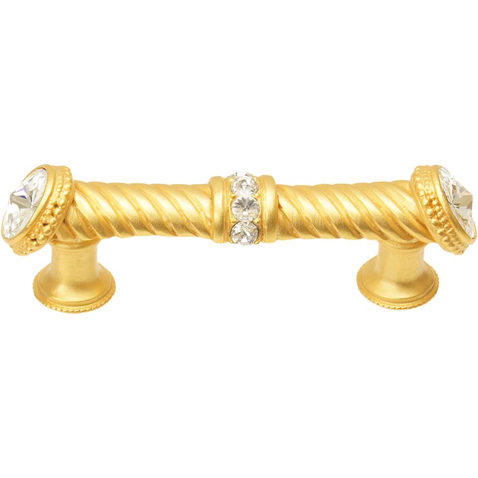 Carpe Diem Hardware - Cache 3'' O.C. Large Pull With End and Center 7 Rivoli Swarovski Clear Crystals In Gilded Mercury. - Gilded Mercury