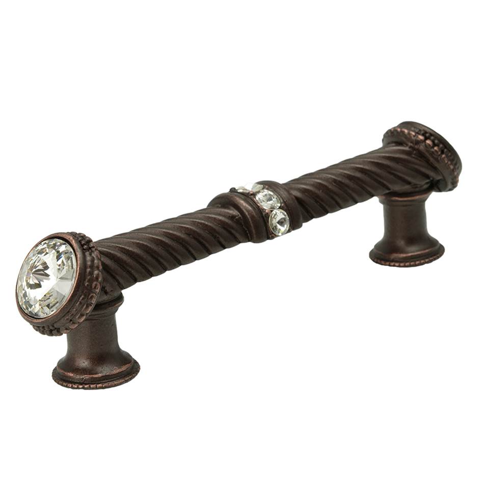 Cache 4'' O.C. Large Pull With End and Center 7 Rivoli Swarovski Clear Crystals In Satin.