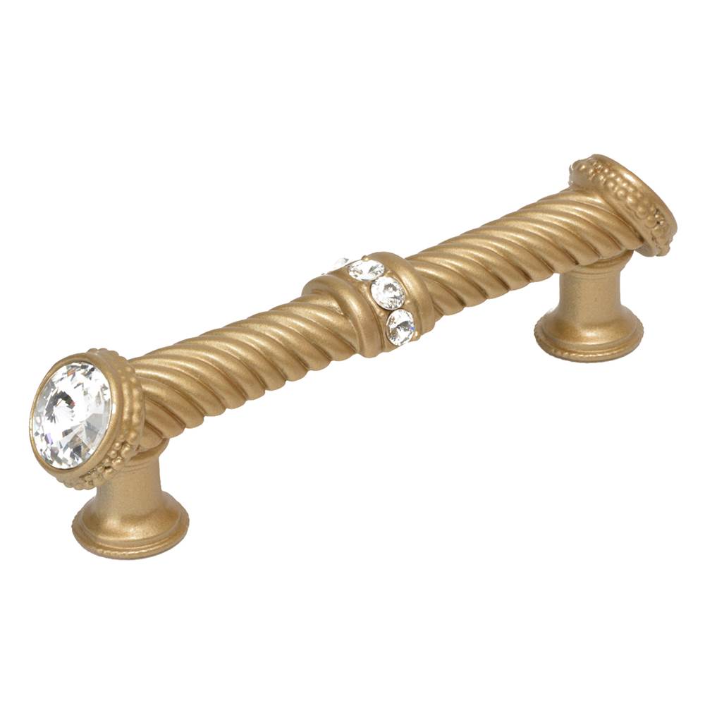 Carpe Diem Hardware - Cache 4'' O.C. Large Pull With End and Center 7 Rivoli Swarovski Clear Crystals In Soft Gold. - Soft Gold