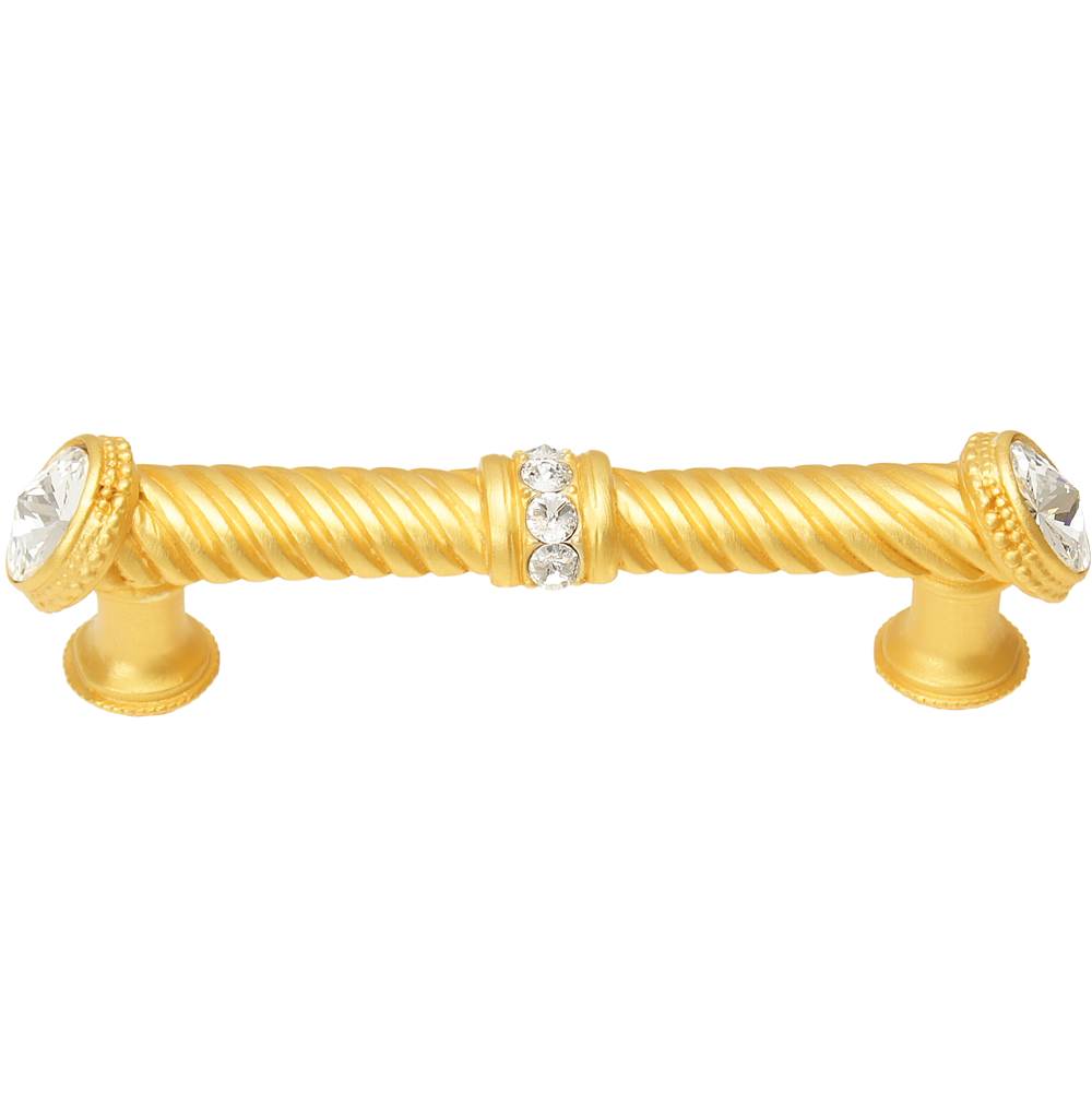 Carpe Diem Hardware - Cache 4'' O.C. Large Pull With End and Center 7 Rivoli Swarovski Clear Crystals In Gilded Mercury. - Gilded Mercury