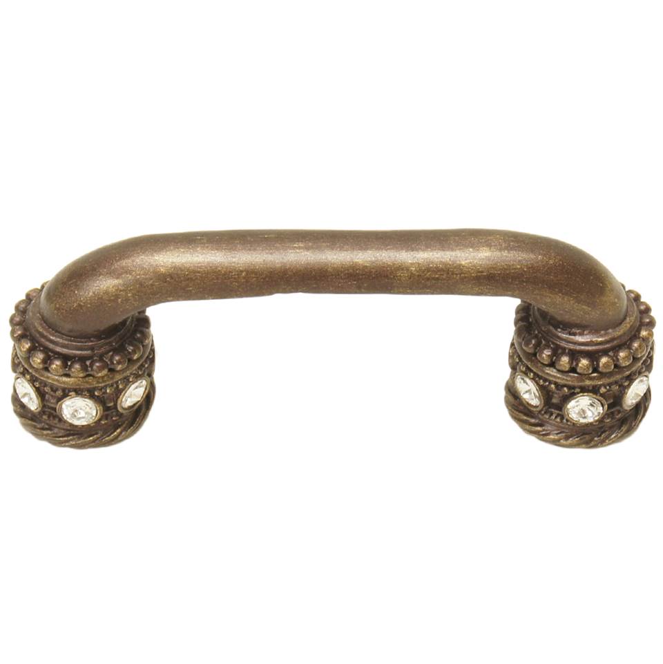Carpe Diem Hardware - Cache 3'' O.C. Pull With Swarovski Clear Crystals and Sleeves In Antique Brass - Antique Brass