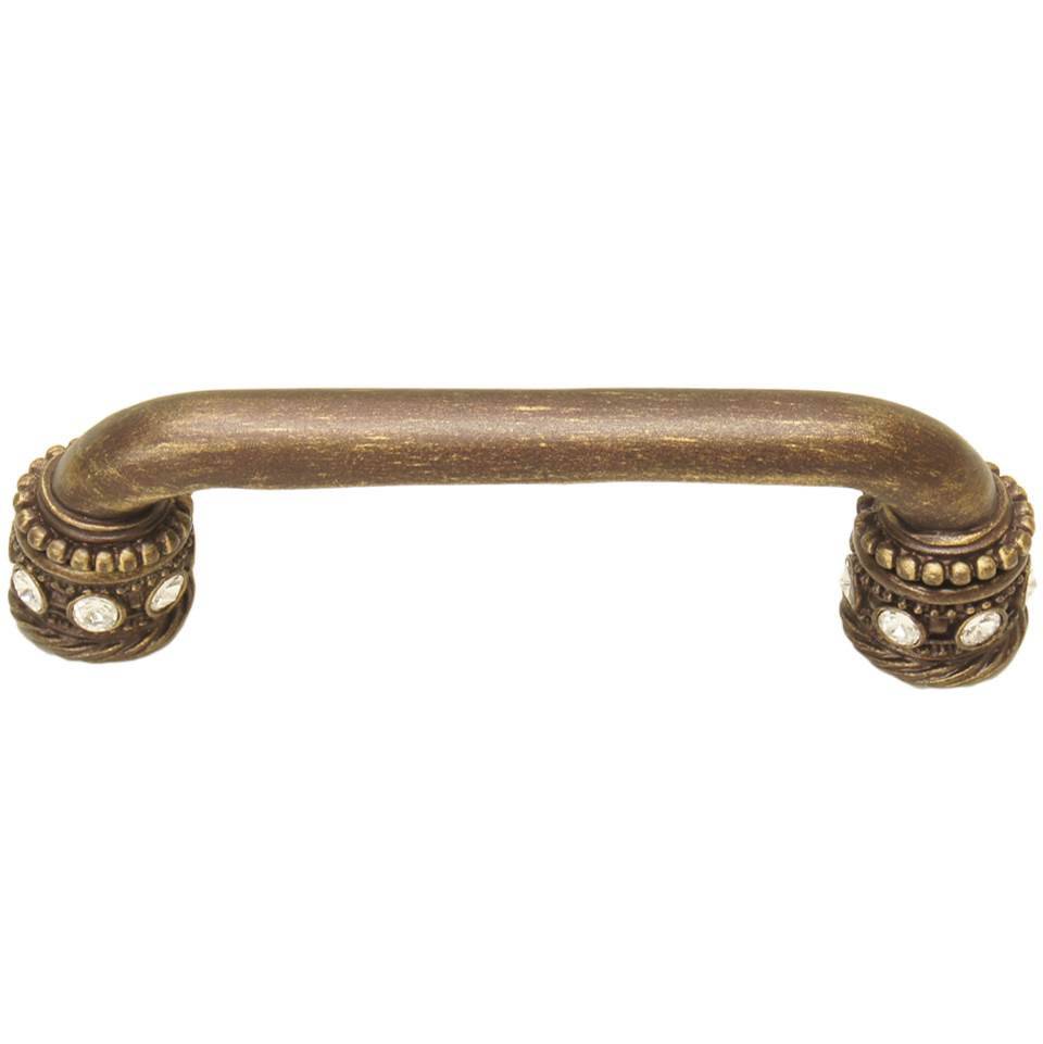 Carpe Diem Hardware - Cache 4'' O.C. Pull With Swarovski Clear Crystals and Sleeves In Antique Brass - Antique Brass