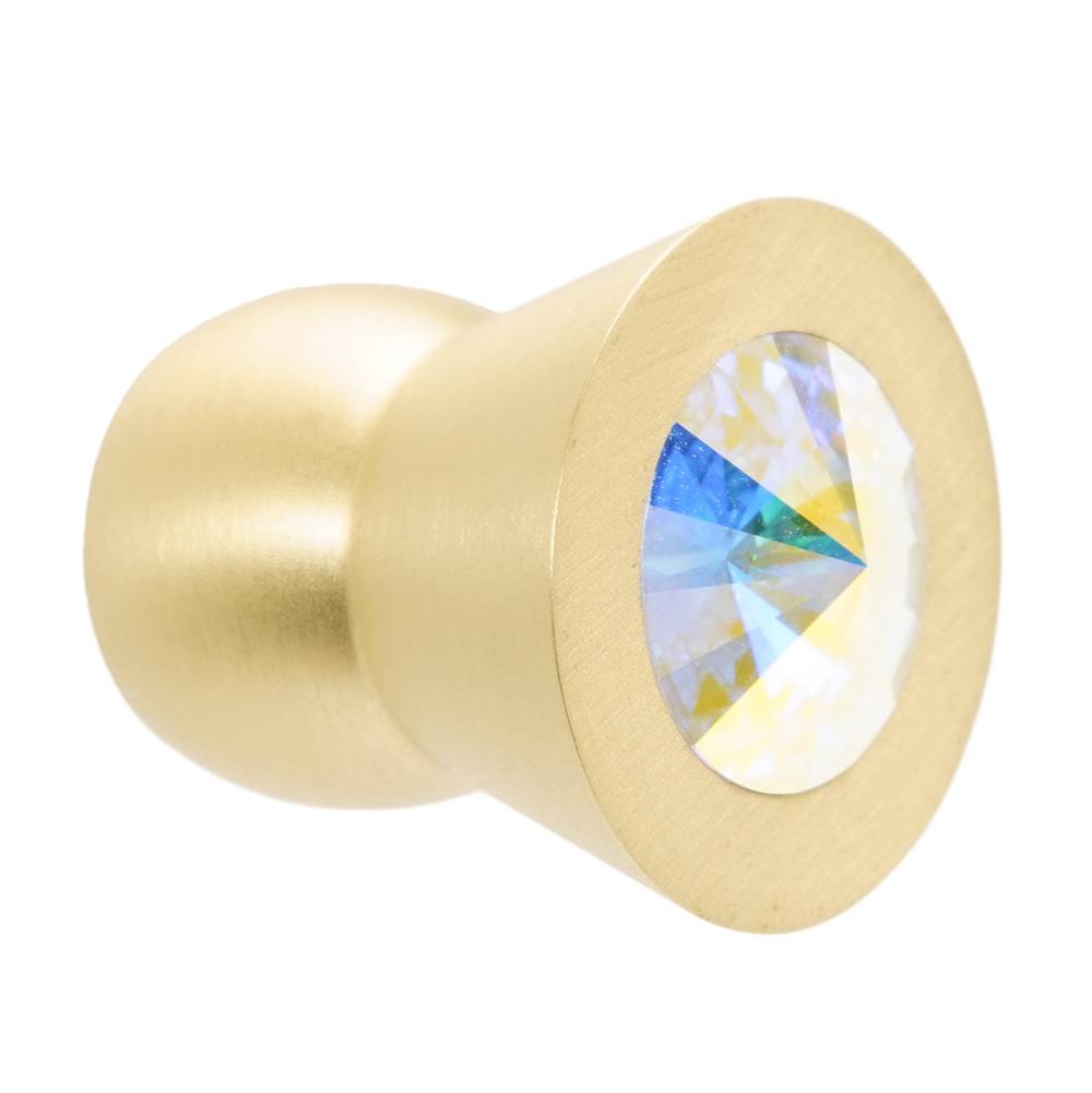 Carpe Diem Hardware - Cone Brass Knob; 16Mm Aurora Borealis Crystals; Satin Brass Finish - Satin Brass