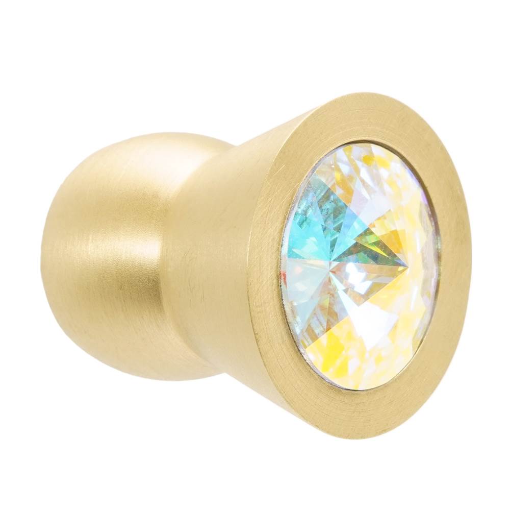 Carpe Diem Hardware - Cone Brass Knob; 18Mm Aurora Borealis Crystals; Satin Brass Finish - Satin Brass