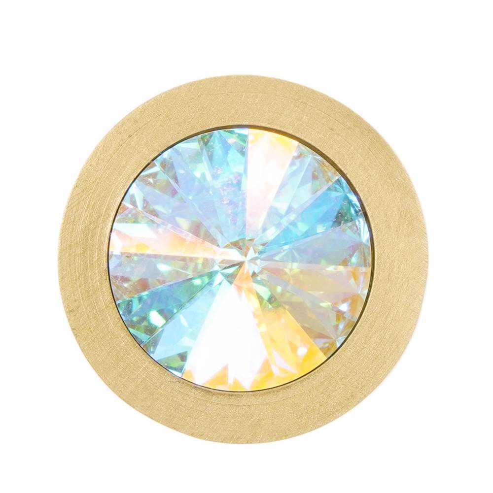 Cone Brass Knob; 18Mm Aurora Borealis Crystals; Satin Brass Finish